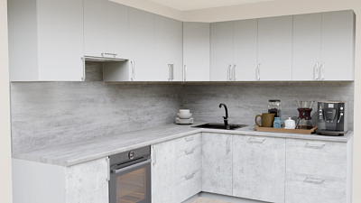 Кухня угловая Белый матовый 12027 - Бетон светлый